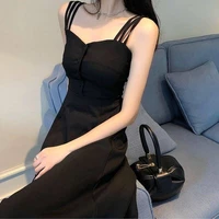 elegant fashion summer retro slip lady sexi dress woman little black dress 2022 new slimming temperament long dress for women