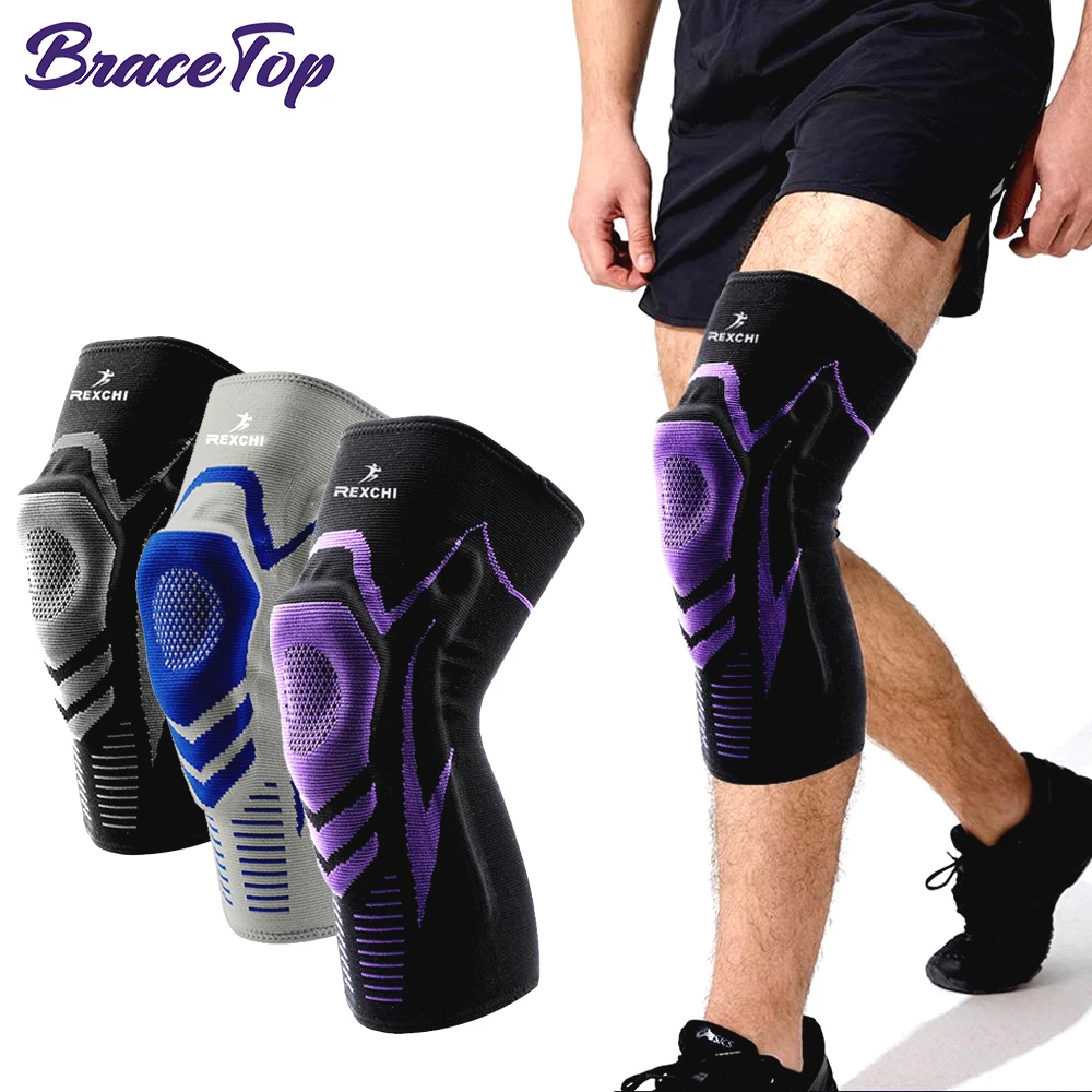 

BraceTop 1 PC Knee Brace Patella Protector Silicone Spring Knee Pad Basketball Running Compression Knee Support Sports Kneepads