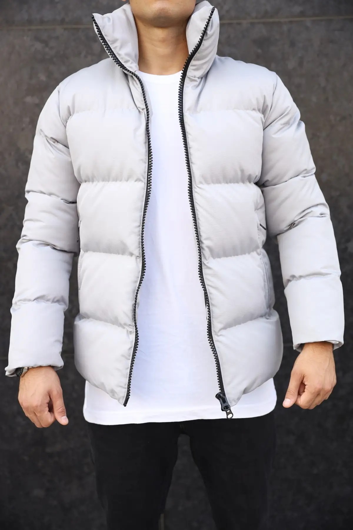 New Season Stone Color Men's Hoodless Waterproof Coat