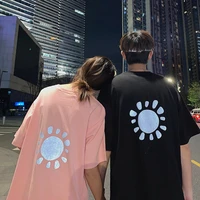 short sleeve t shirts printed reflective couples harajuku streetwear hip hop stylish simple korean plus size 4xl oversize casual