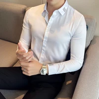 mens long sleeve slim fit dress shirts 2021 classic business solid color casual shirt chemise homme streetwear social blouse