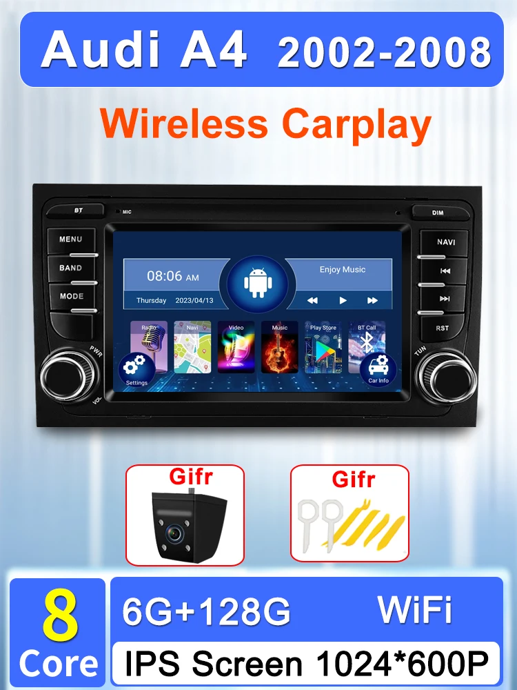 

Для Audi A4 B6 B7 B8 S4 RS4 Core 8 2002-2008 Android 13 7-дюймовый автомобильный мультимедийный видеоплеер DSP GPS Carplay