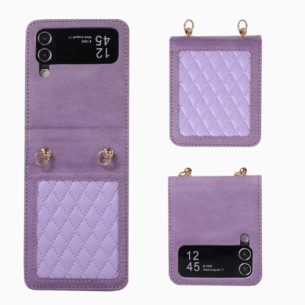 

Новый стильный кожаный чехол с ремешком на плечо для Samsung Galaxy Z Flip 5 4 3 Flip4 Flip3 zflip5, чехол для телефона с длинным ремешком, оболочка, чехлы