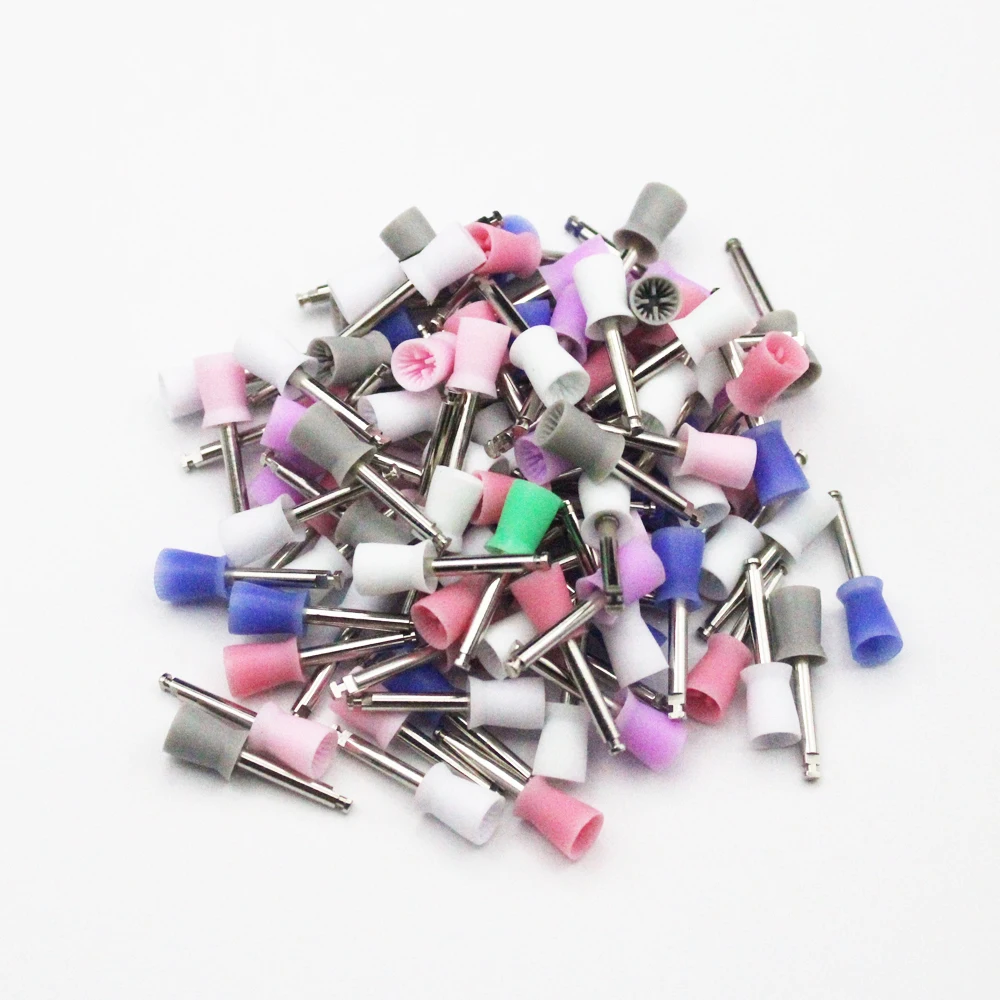 100 шт./кор. Одноразовые зубные полировальные щетки с нейлоновыми щетинками и полировальными чашками для отбеливания зубов и инструментами стоматолога.