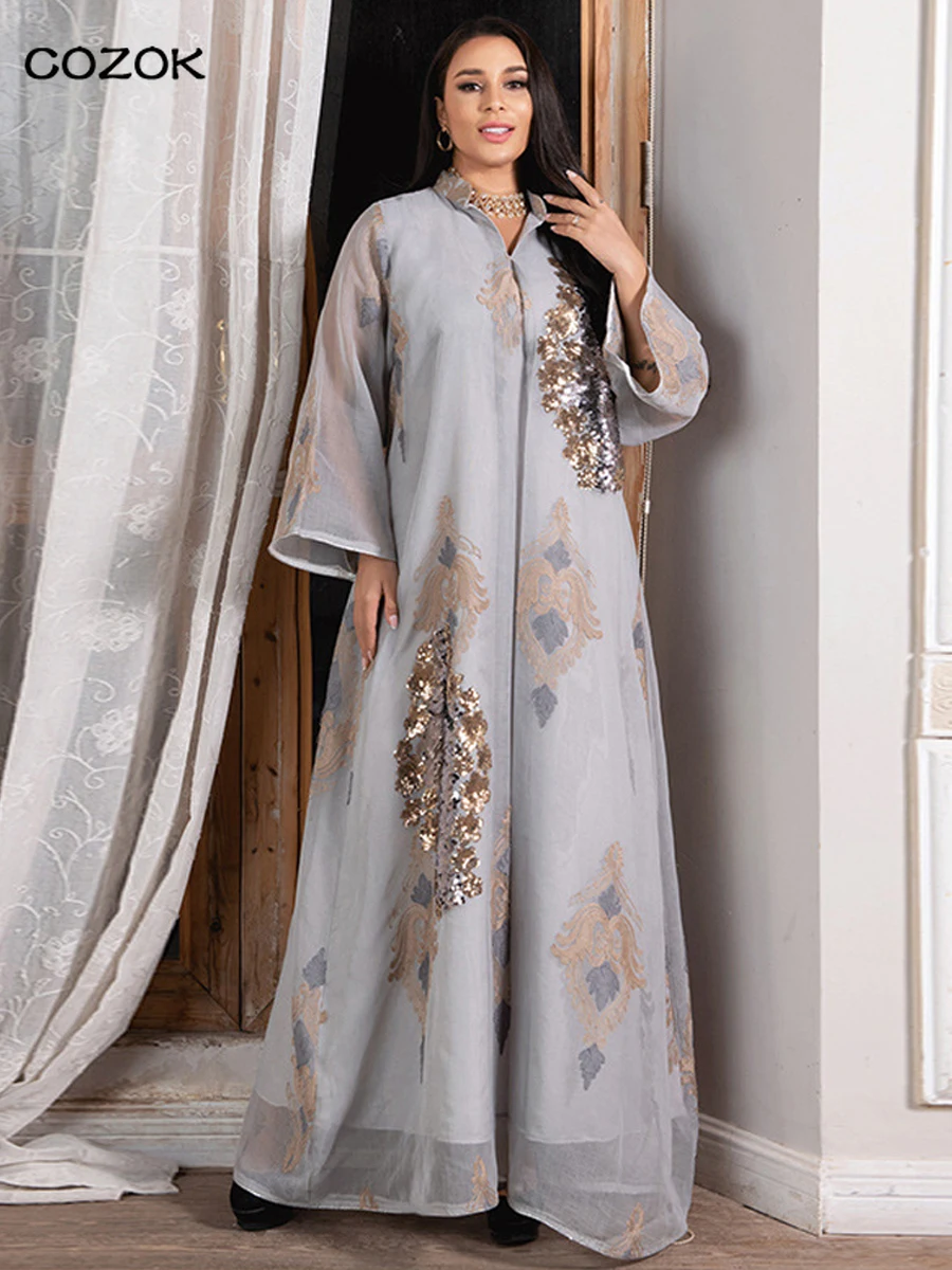 

Женское платье с блестками Дубай Abaya Jalabiya, платье из искусственной льна с золотой вышивкой, марокканский кафтан, вечерняя одежда, Арабский м...