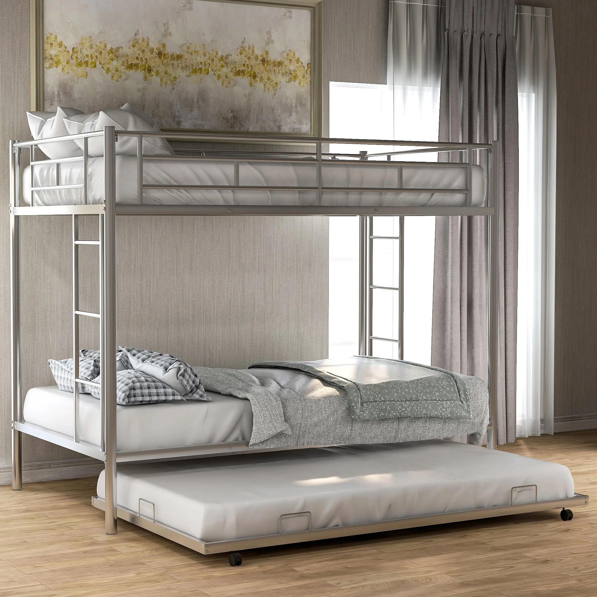 

Twin over Twin Bunk Bed with Trundle, Silver(OLD SKU:MF192387AAN)