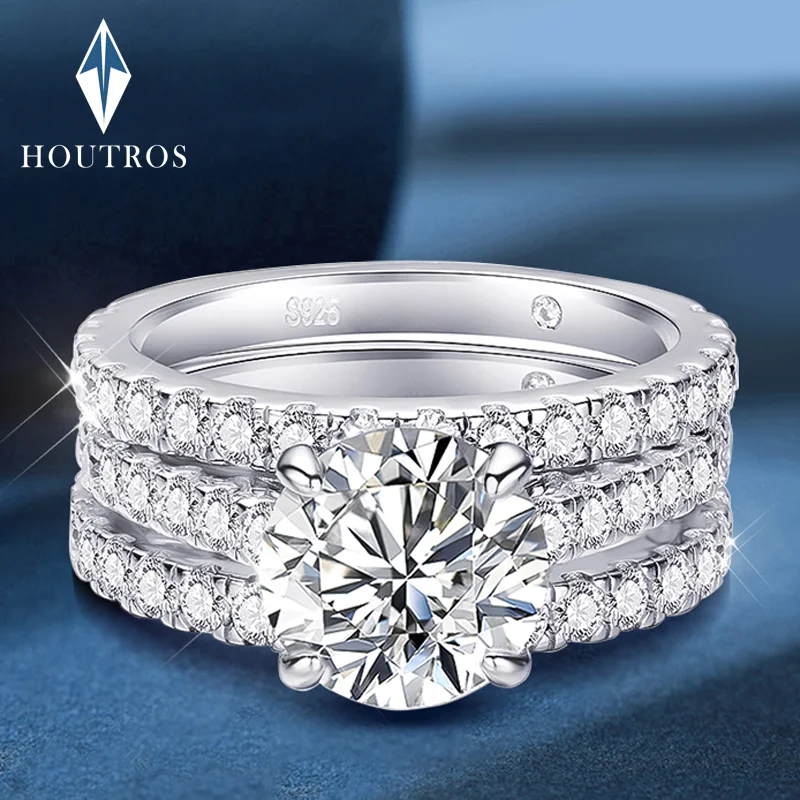

3ct Main Stone D Color Moissanite Ring Set S925 Silver Sparkling Lad Diamond Wedding Band Gift Certifited Fine Jewelry Houtros