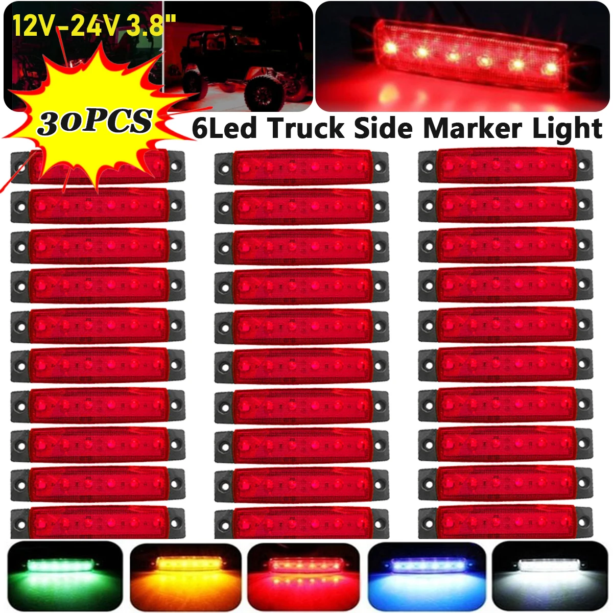 

12V-24V Led Side Marker Lights Front Rear for Trucks Cab Bus RV Trailer 30/20/10/4PCS Amber/Red/White/Blue 12V indicator light