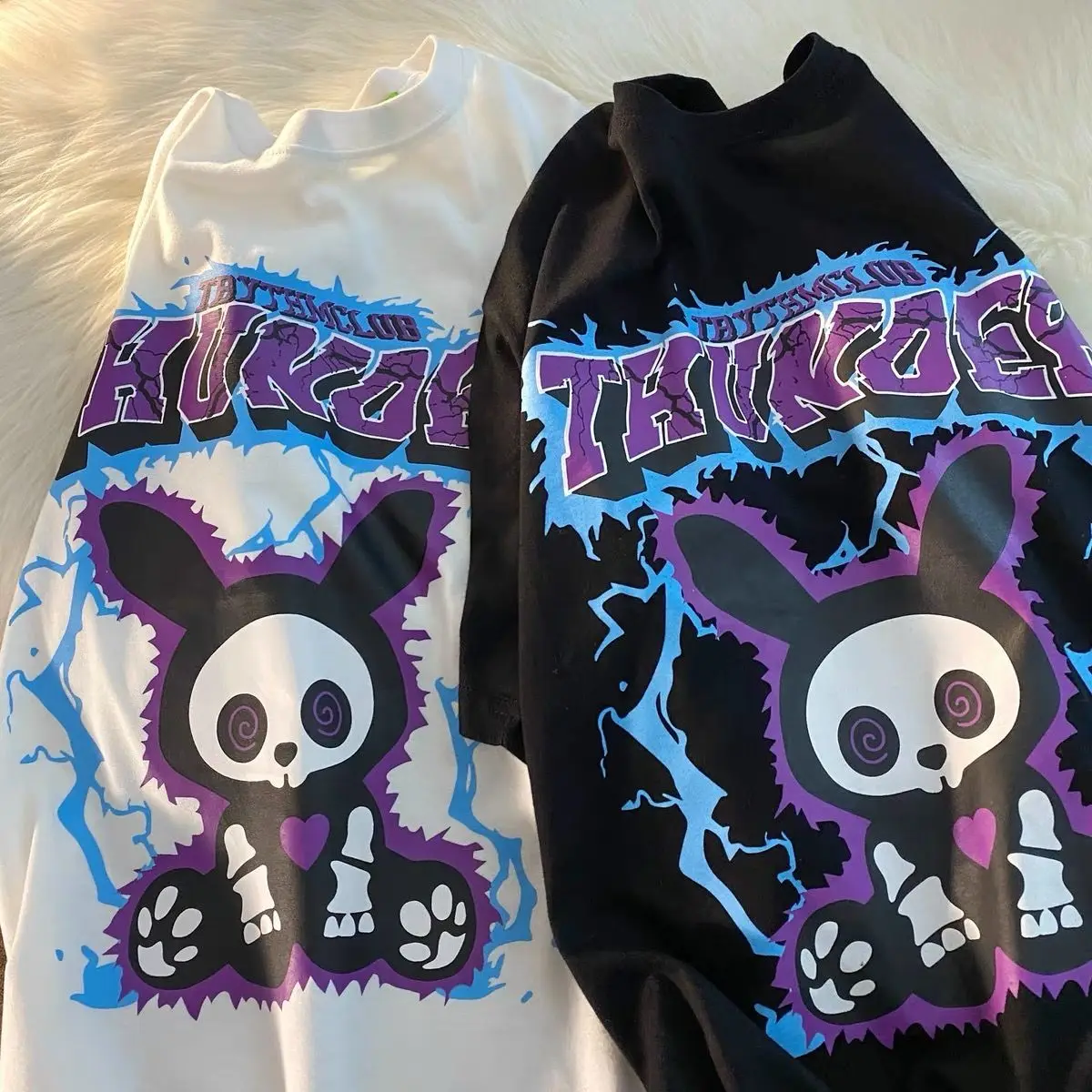 

Women's T-shirt Lightning Skull Mouse Print Casual Anime Harajuku Gothic Unisex Short Sleeve oversized T-shirt Female Street Top