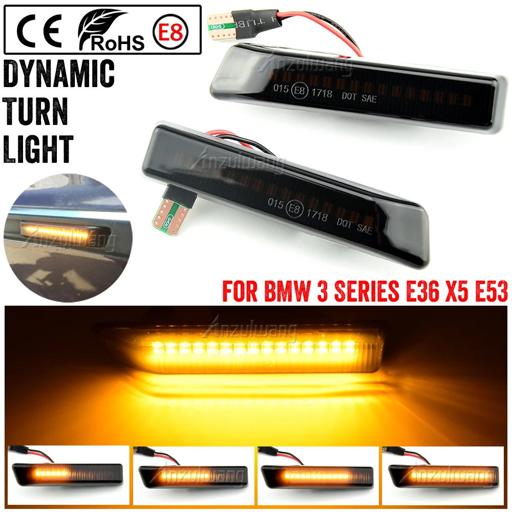 

2Pcs LED Dynamic Turn Signal Light Flasher Flowing Water Blinker Flashing Light Side Marker Blinker For BMW X5 E53 3 Series E36