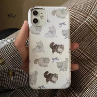 clmj vintage bow cat phone case for iphone 11 12 13 pro max 7 8 plus xr xs cute cartoon animal phone case silicone cover ins