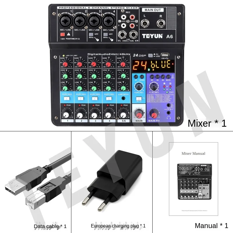 TEYUN Dj Controller Mixer Sound 6 - Way Audio Pro Equipment Mixing Console Professional Portable Video Consumer Electronics |