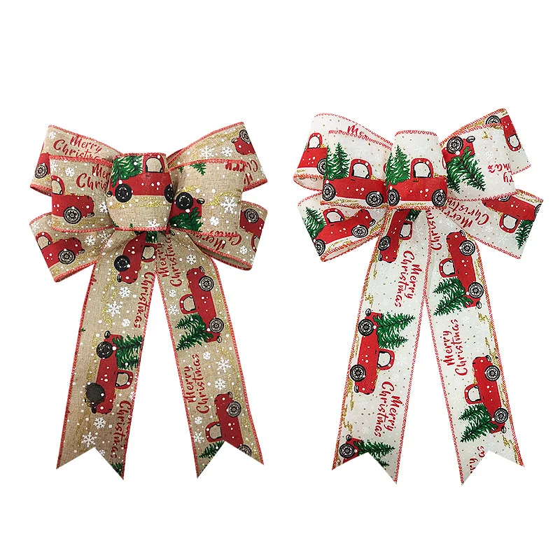

2pcs Christmas Bow Handmade Ribbon Bows Decorative Bowknot Ornament for Christmas Decorate Tree Festival Holiday Wedding Party