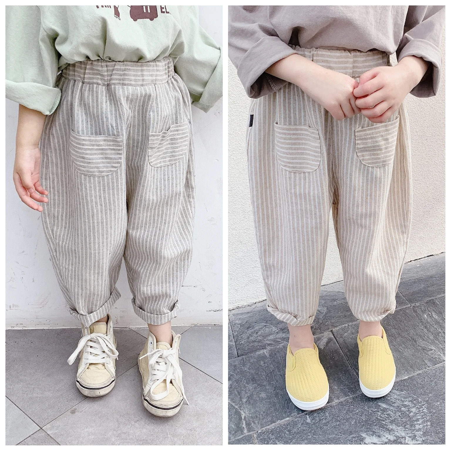 

Boys Girls Pants Kids Cotton Clothes Baby Striped Trousers 2022 Spring Fall Children Casual Harem Pant with Pockets Korean Style