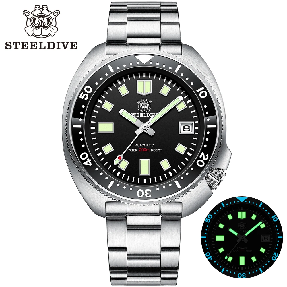 

Роскошные часы STEELDIVE 1970, Брендовые Часы с керамической рамкой, сапфировым стеклом NH35 200 м, водонепроницаемые светящиеся Мужские механически...