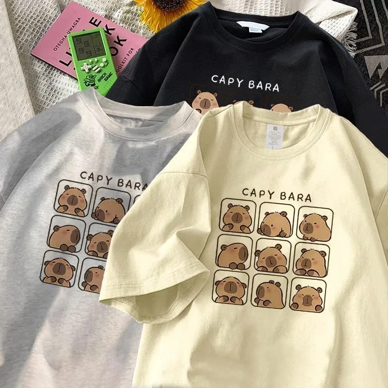 Свободная Милая летняя футболка с мультяшным принтом коротким рукавом для