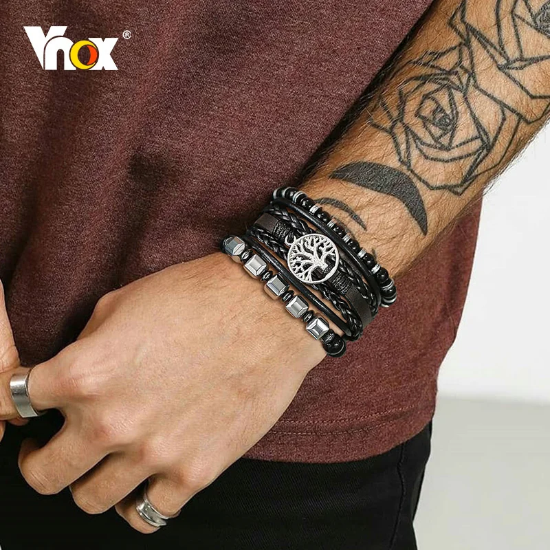 

Vnox Stacked Beaded Bracelets for Men, Black Natural Stone Beads Bangle, Life Tree Charm Bracelet, Casual Male Boy Wristband