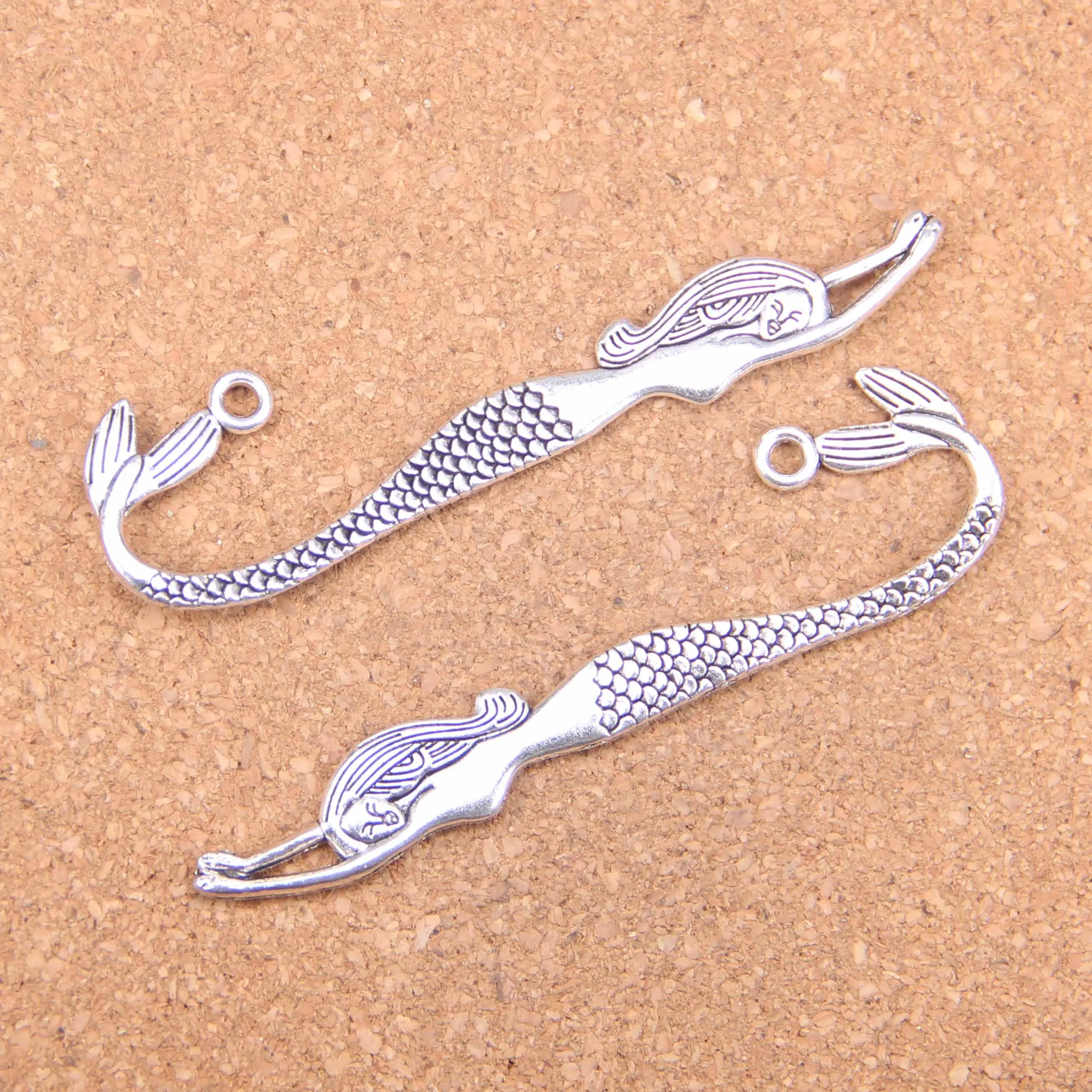 18pcs Charms double sided mermaid bookmarks 82mm Antique Pendants,Vintage Tibetan Silver Jewelry,DIY for bracelet necklace