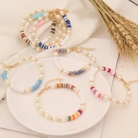 2022 new fashion jewelry boho gold plated adjustable bracelet women bead string colorful soft pottery pearl bracelet