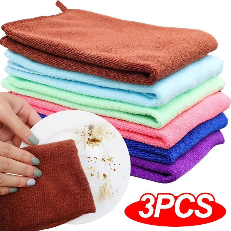 

3Pcs Microfiber Towel Soft Car Cleaning Drying Cloth Absorbent Kitchen Duster Wipe Rags Household Washing Dish Towels Tools