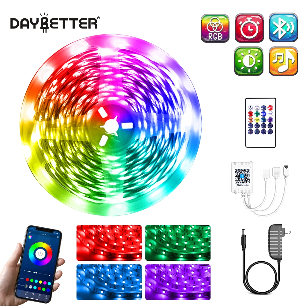 

Daybetter LED Strip Lights For Room Decor RGB 5050 Dimmable Timing 15M-60M Bluetooth DC 12V Music Snyc Ledstrips light Lamp