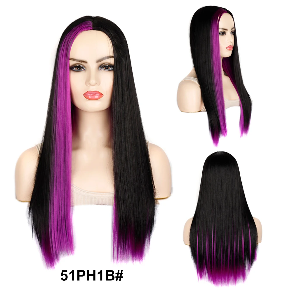

Long Straight Black Wig Synthetic Hair Wig With Bangs Red Burgundy Pink Ombre 613 Blonde Long Hair Wigs for Women BUDABUDA