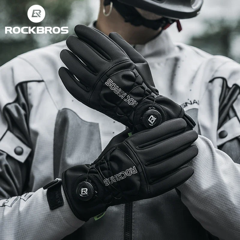 

ROCKBROS Winter Gloves Men's Women Windproof Warm Cycling Gloves Rotary Adjustment Elasticity Ski Motorcycle Bicycle Bike Gloves