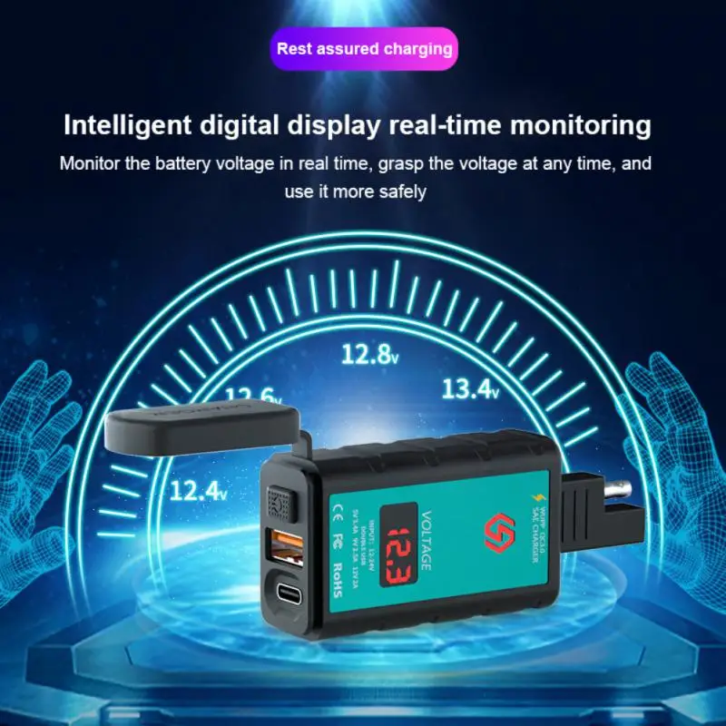

Мотоциклетная док-станция mot с USB + Type-C вилка SAE зарядное устройство 12 В, квадратное зарядное устройство, водонепроницаемое для мотоциклов, квадроциклов, внедорожников и т. д.