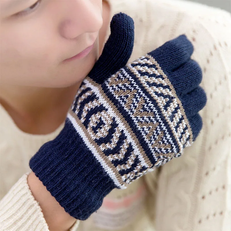 

Winter Men/Women Warm Jacquard Stretch Knit Gloves Male Print Magic Accessories Wool Full Finger Gloves Thicken Bike Mittens