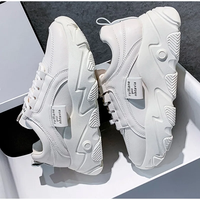 Women's Vulcanized Shoes Lace Up Thick Bottom Solid Shallow Female Sneakers Fashion Comfortable Leisure Concise Ladies Footwear