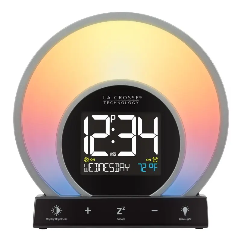 

Light Sunrise Wake-up Black Tabletop LCD Alarm Clock w/Temp. and USB Port, W74146-Int