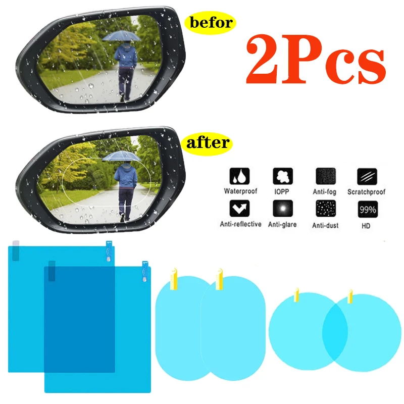 

2Pcs Car Rearview Mirror Rain Film Protective Transparent Waterproof Film Car Window Glass Film