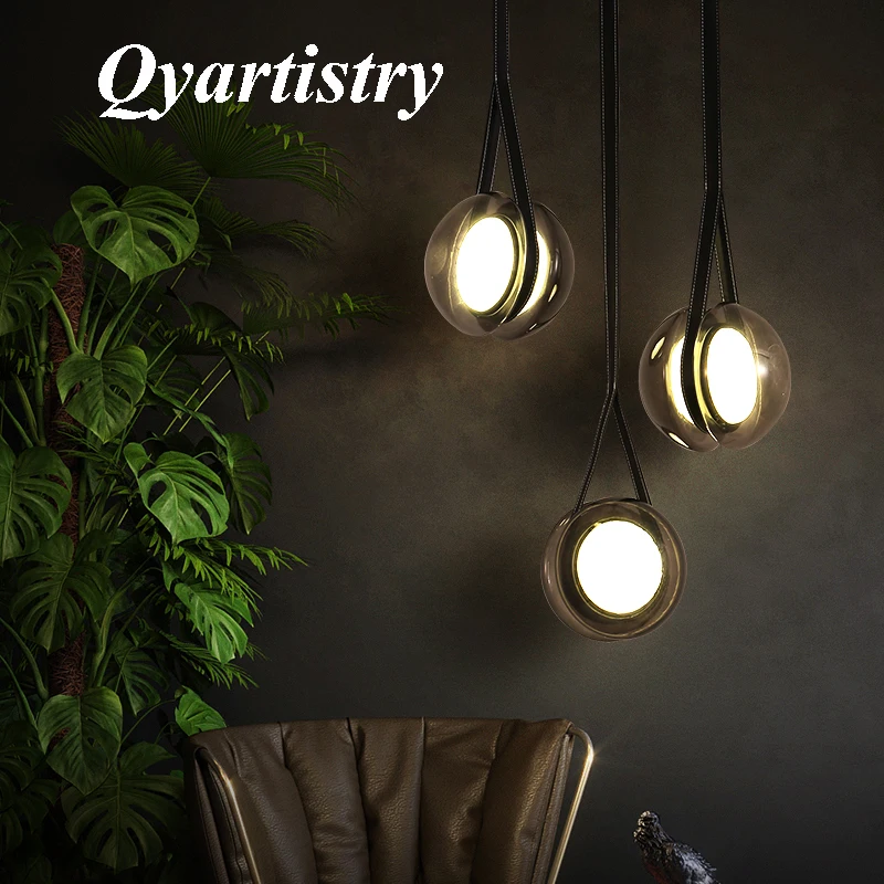 

Nordic Modern LED Pendant Light Dining Table Decor Bedroom Restaurant Chandelier Fixtures Smoky Gray Hanging Lamp Ball Lampshade