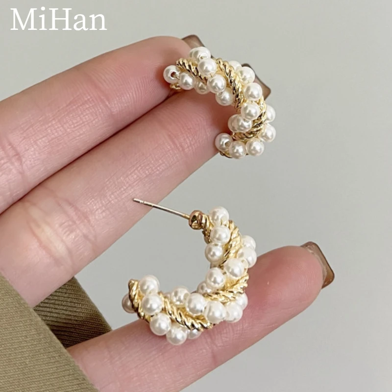 

Mihan Trendy Jewelry 925 Silver Needle Hoop Earring Sweet Korean Temperament Simulated Pearl Earrings For Women Gift