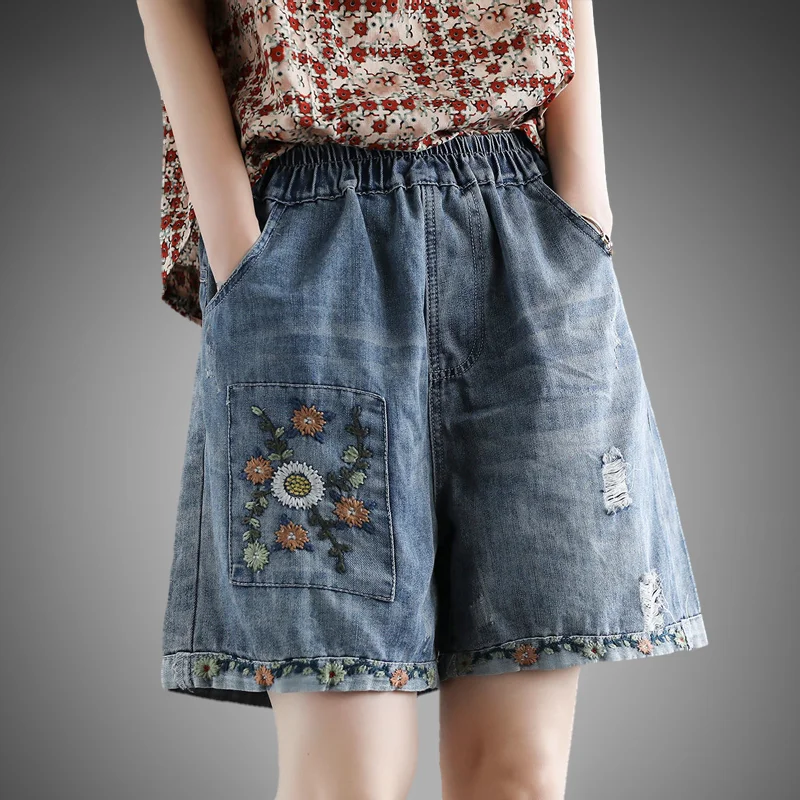 Summer embroidery High Waist Denim 