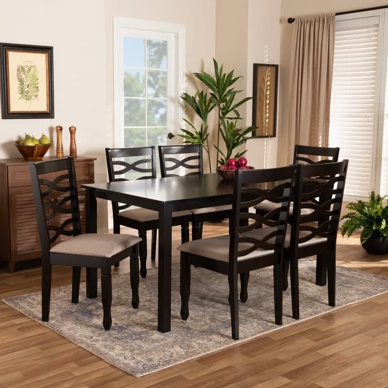 

Lanier and Contemporary Sand Fabric Upholstered Dark Finished 2-Piece Wood Dining Chair Set