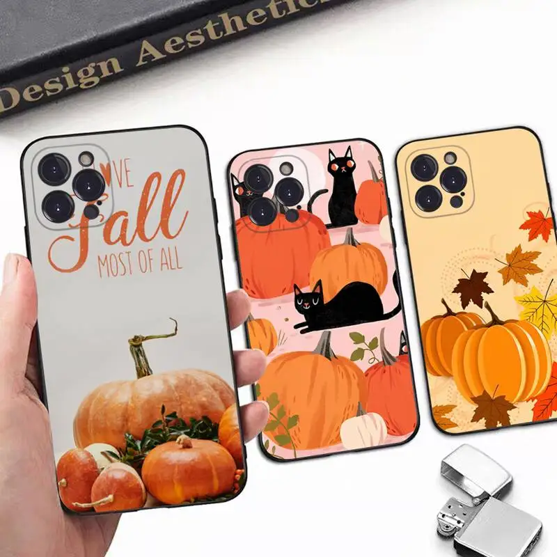 

Happy Autumn Pumpkin Phone Case For iPhone 8 7 6 6S Plus X SE 2020 XR XS 14 11 12 13 Mini Pro Max Mobile Case