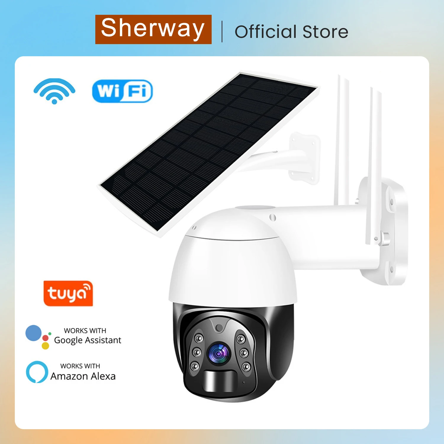 

Sherway Q6 4MP Solar Powered Camera Tuya 4G WiFi 2.4Ghz Full color Night Vision solar CCTV Camera Low Power Solar Ptz Camera