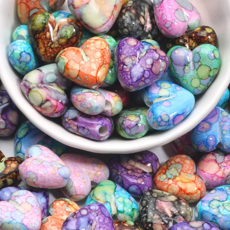 Цветные акриловые бусины в форме сердца насыпные бусины-разделители для