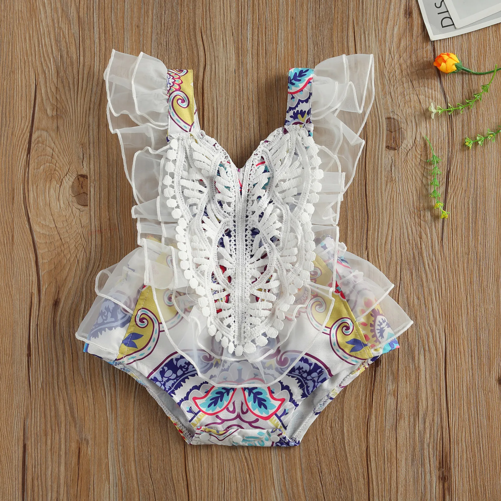 

Милые комбинезоны для маленьких девочек, детские комбинезоны с V-образным вырезом и открытой спиной, многослойные модные летние комбинезон...