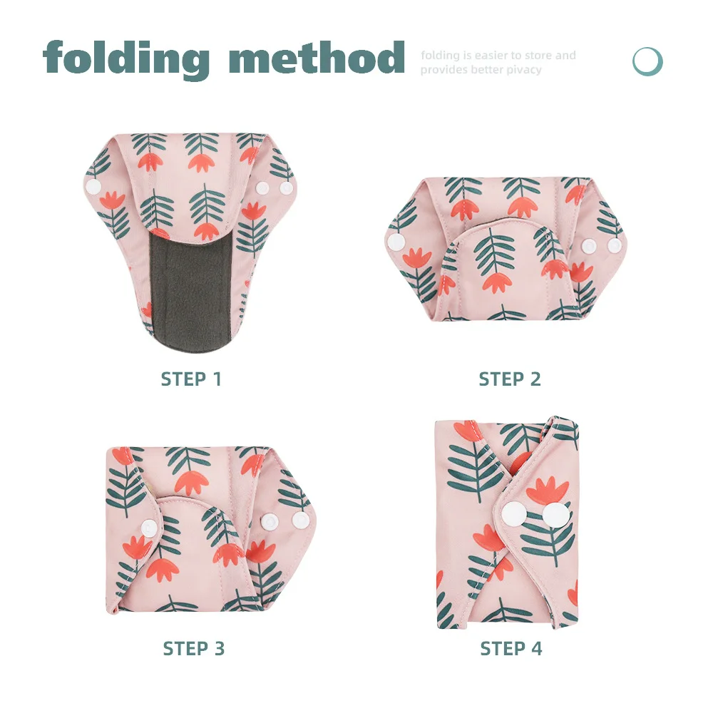 2022 Hot Selling Washable Feminine Menstrual Pad Reusable Bamboo Charcoal Sanitary Napkin 5-Pcs/Set