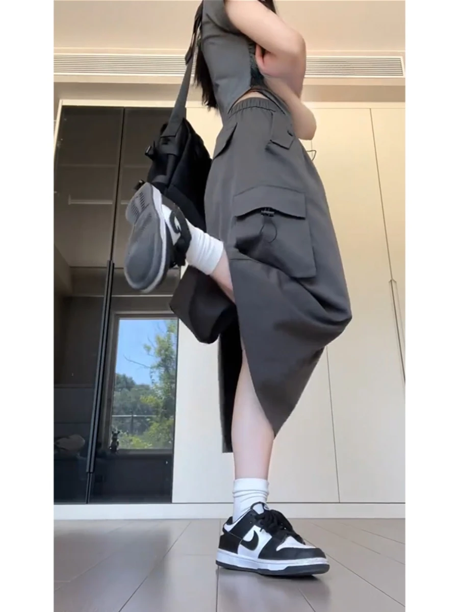 Однотонные рабочие юбки Женская Осенняя бюстье с завышенной талией американская