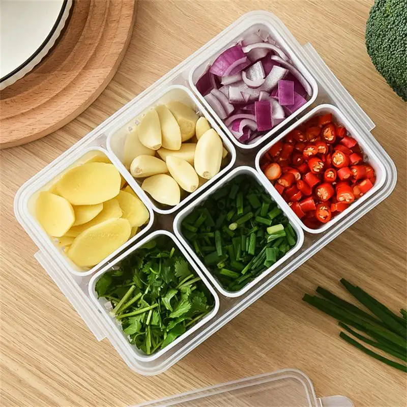 

Removable Drain Fresh-keeping Box Six-compartment Sealed Cans Kitchen Storage Basket Multifunctional Household Refrigerator Box