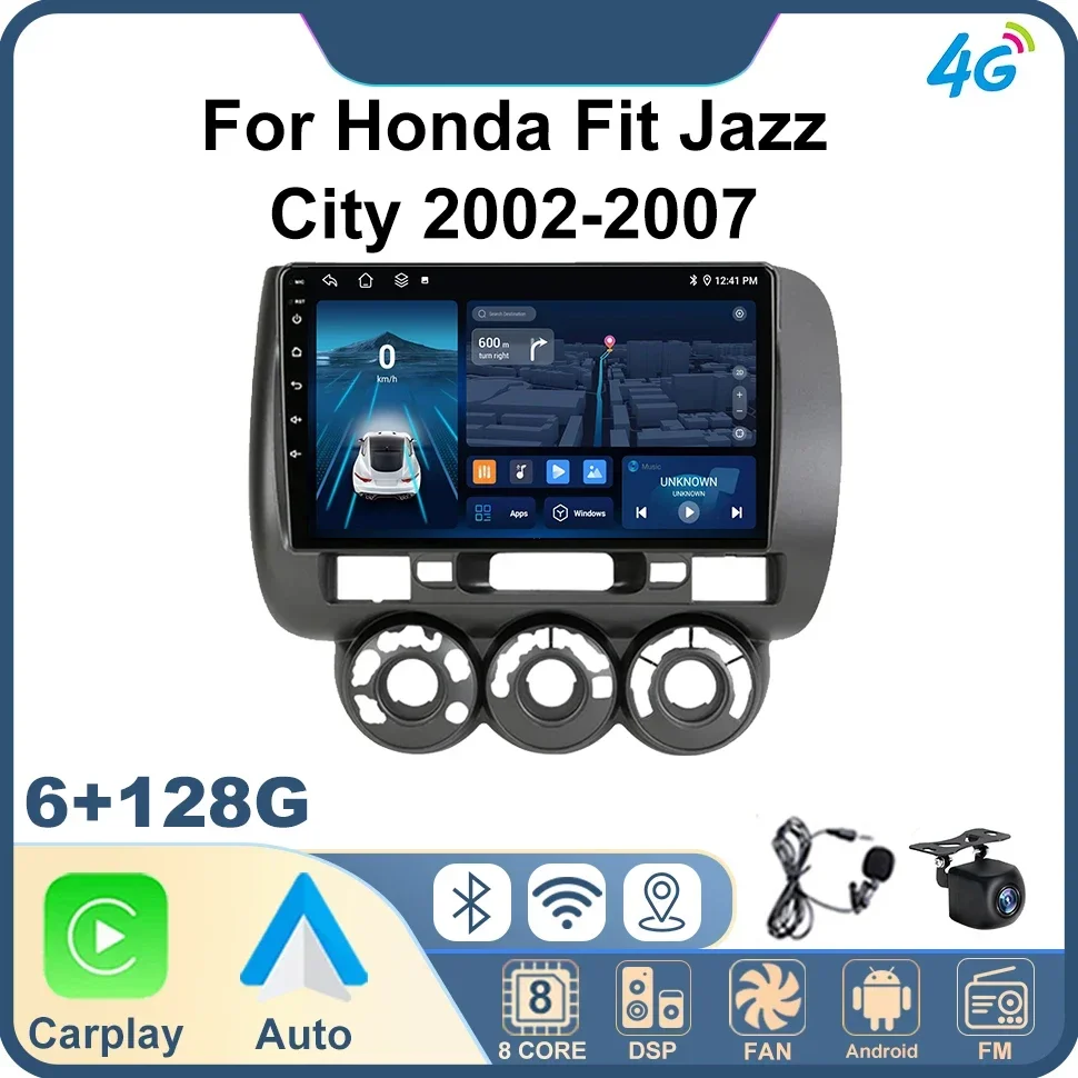 2-диночный автомобильный радиоприемник для Honda Fit Jazz City 2002-2007 Carplay Android 4G 64G