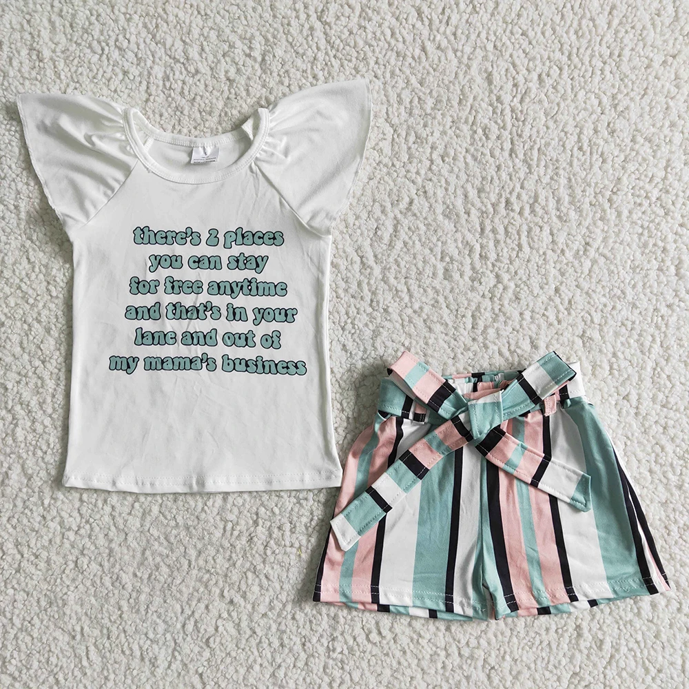 

Summer Flutter Sleeve T-shirts Casual New Arrival Infant Best Selling Sibling Clothes Baby Girls Striped Print Kids Clothing