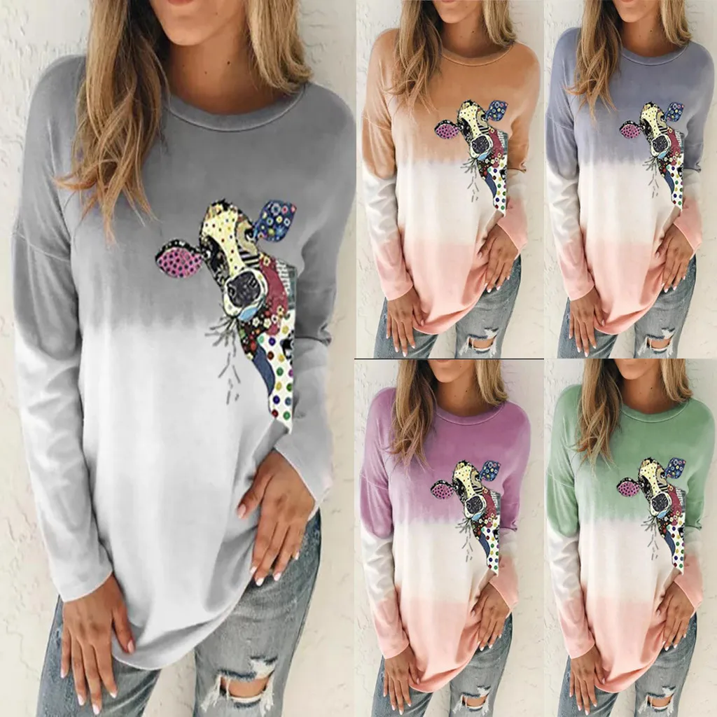 

Топ женский с круглым вырезом, модная Свободная рубашка с длинными рукавами, с принтом кота, свитшот с градиентом, пуловер с длинным рукавом, на лето