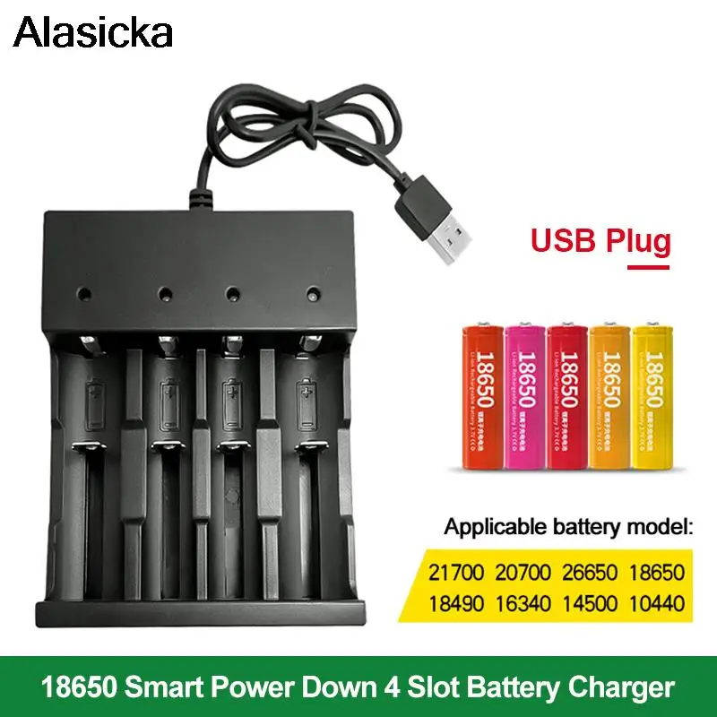

4 Slots Smart Charging 18650 Battery Charger LED 26650 21700 14500 26500 22650 26700 Li-ion Rechargeable