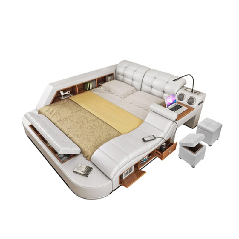 

Кожаная кровать, умная массажная кровать, кровать татами, многофункциональная Современная Минималистичная Главная спальня, двуспальная кровать