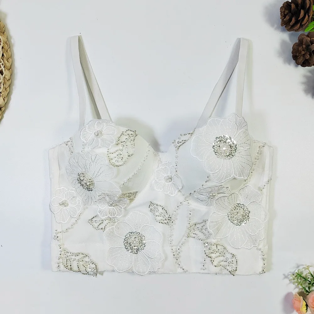 Женский укороченный корсет с открытой спиной жемчужинами