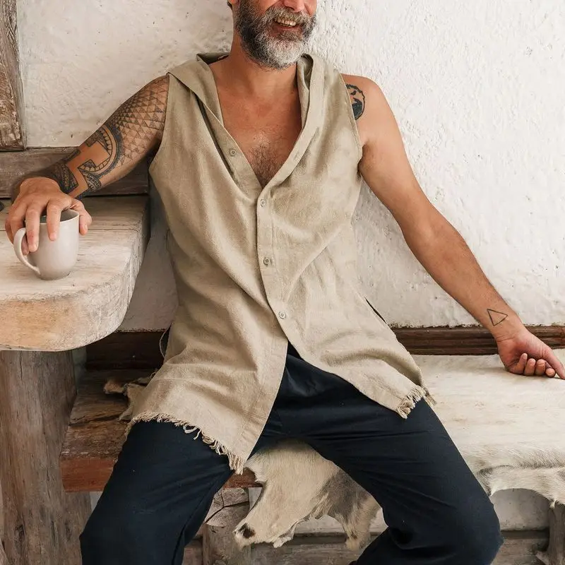 

Sleeveless hooded vest vest vest cotton hemp casual men's wear